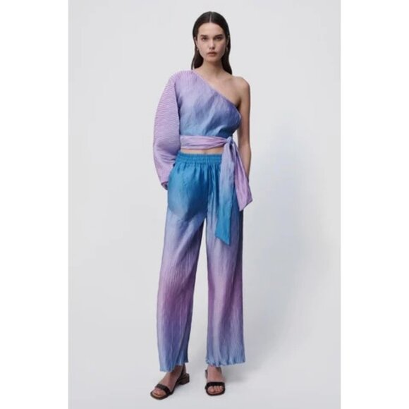 JONATHAN SIMKHAI Swim Sheer Lila Purple Blue Ombre Plisse Top Size Medium NWT - Picture 2 of 5